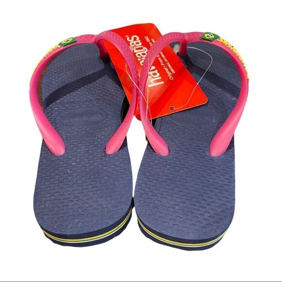 NEW Havaianas Slim Navy Blue Pink Flip Flop Sandals 11 12 11C 12C - Picture 3 of 4